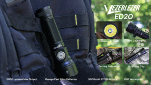 vezerlezer ed20 type c charging flashlight 2000 lumens 5000mah